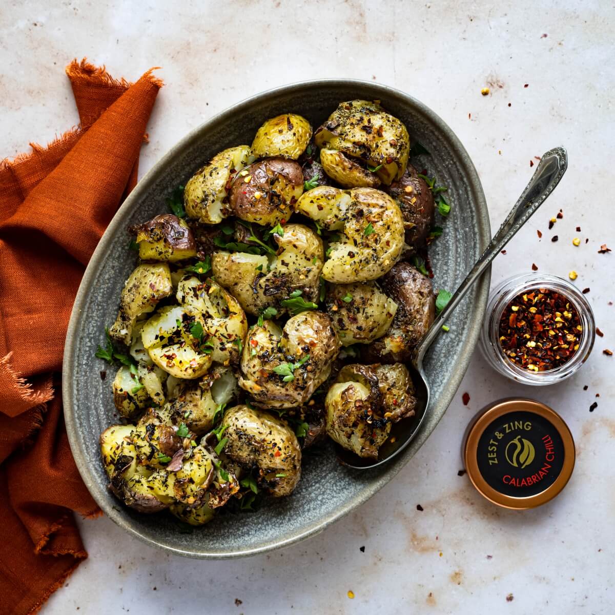 Italian Chilli Smashed Roasted Potatoes